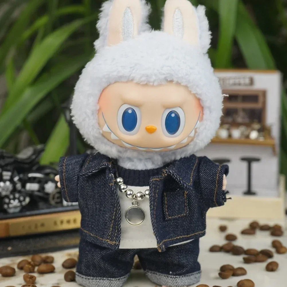 

Модный модный джинсовый костюм, мини-плюшевая кукольная одежда, аксессуары для корейки Kpop Exo Labubu V1 V2 Idol, одежда для кукол, подарок
