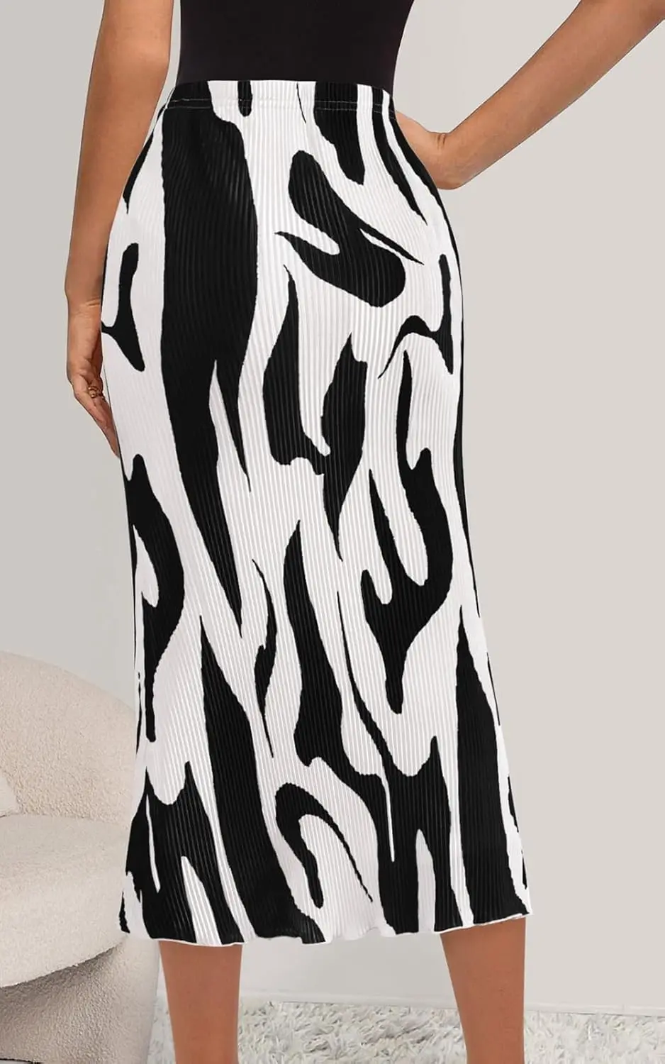 Luxy Trio Donna 2025 Estate Vita alta Stampa grafica Una linea di gonne lunghe a pieghe per donna Gonna longuette alla moda