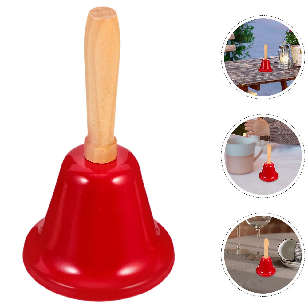 3Pcs Hand Bell Loud Metal Bells Red Wooden Handle Dinner Classroom Service Bell Pet Training Ringing Feeding Alarm