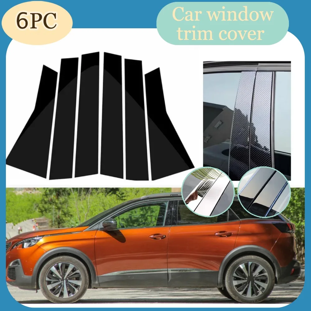 

6pcs Gloss Black Pillar Posts Carbon Fit For Peugeot 4008/3008GT 3008 GT 2017-2023 Window Decor Door Side Mouliding Trim Cover
