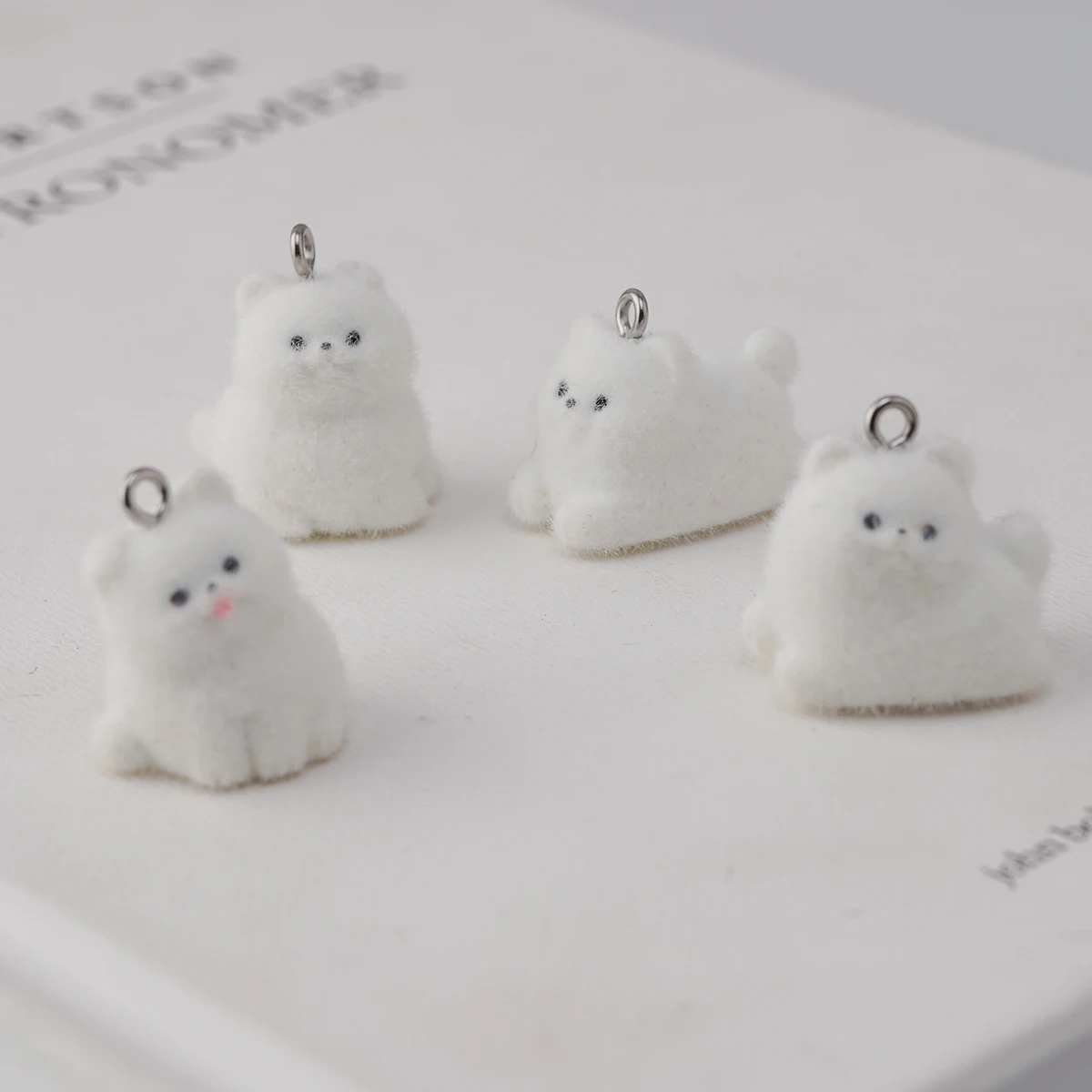 20pcs Kawaii Flocking resin Charms Cute Plush doll Pendant for Bag keychain DIY crafts Jewelry make Accessories Wholesale