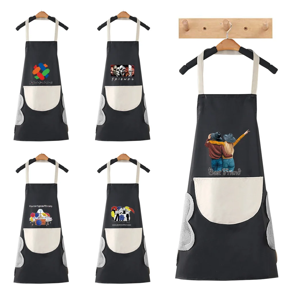 

Canvas Apron Kitchen Coffee Hair Salon Carpenter Horticultural Worker Denim Strap Cotton Apron Friends Pattern with Pocket