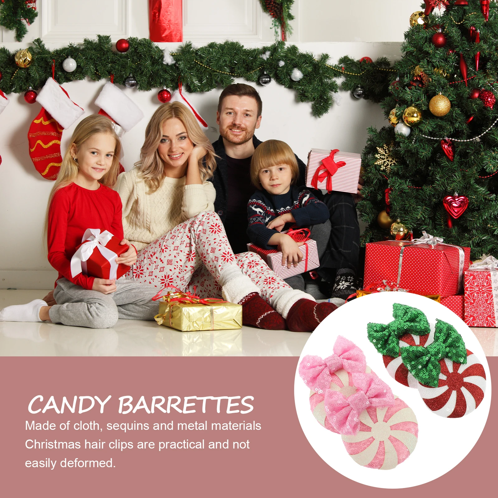 

2 Pairs Sequin Bow Hair Clips Girls Christmas Barrettes Sparkling Bow Design Practical Candy Hair Accessories Holiday
