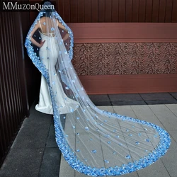 MMQ M42A Lace Edge Bridal Veil Cathedral 3Meters Blue Applique Long Wedding Veil One Layer Wedding Accessories For Woman No comb