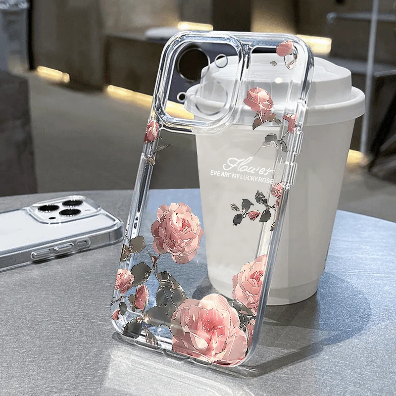 Surrounding Roses Pattern Shockproof Phone Case For iPhone 16 15 14 13 12 11 Pro Max XR XS MAX 7 8 PLUS MINI Silicone Soft Cover