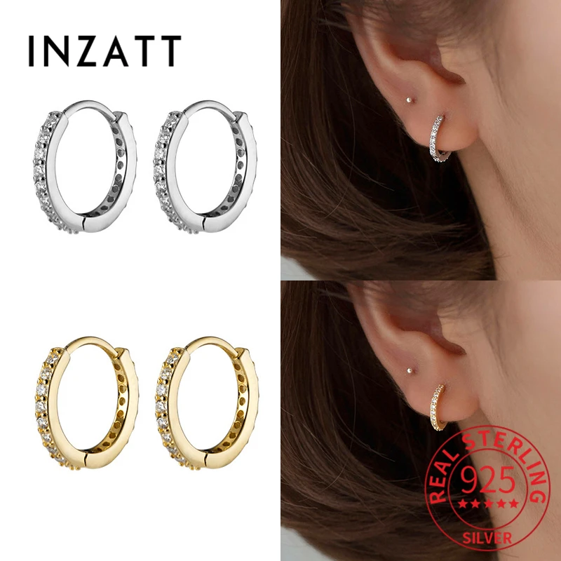 INZATT Real 925 Sterling Silver Minimalist Geometric 10/12/14/16MM Zircon Round Hoop Earrings For Women Trendy Fine Jewelry