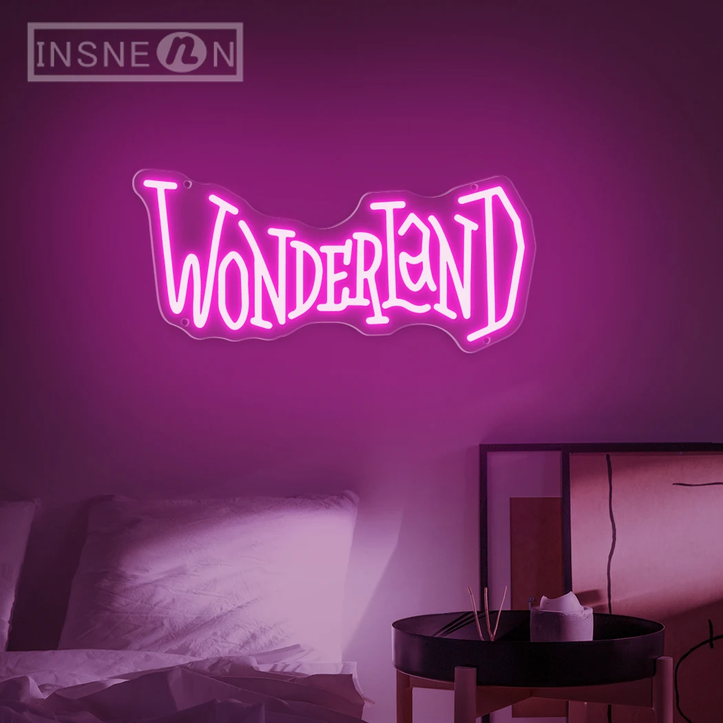 Wonder Land Hot Pink Neon Sign USB Powered Light Up Letter Decor for Bedroom Living Room Home Bar Party Perfect Gift for Girls