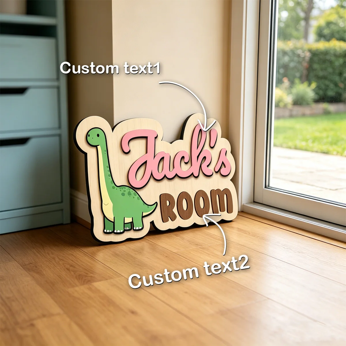 1pc Custom Dinosaur Wooden Door Sign Personalized Name Room Hanging Plaque Wall Decor Ornament Gift