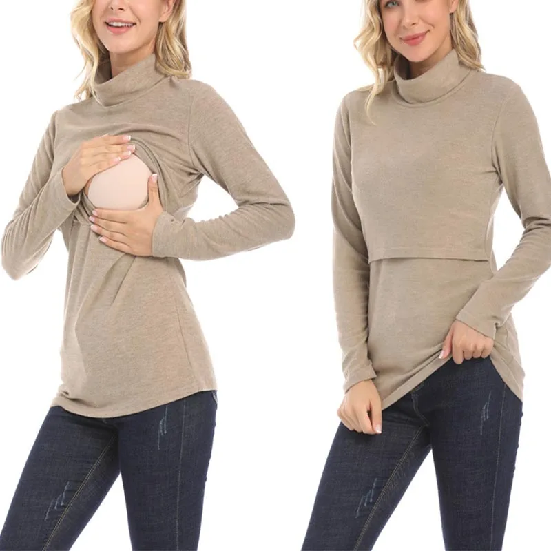 

Maternity Winter Turtleneck Long Sleeve Maternity Clothes Breastfeeding Tops Warm Underwear For Pregnant Women Maternity T-shirt