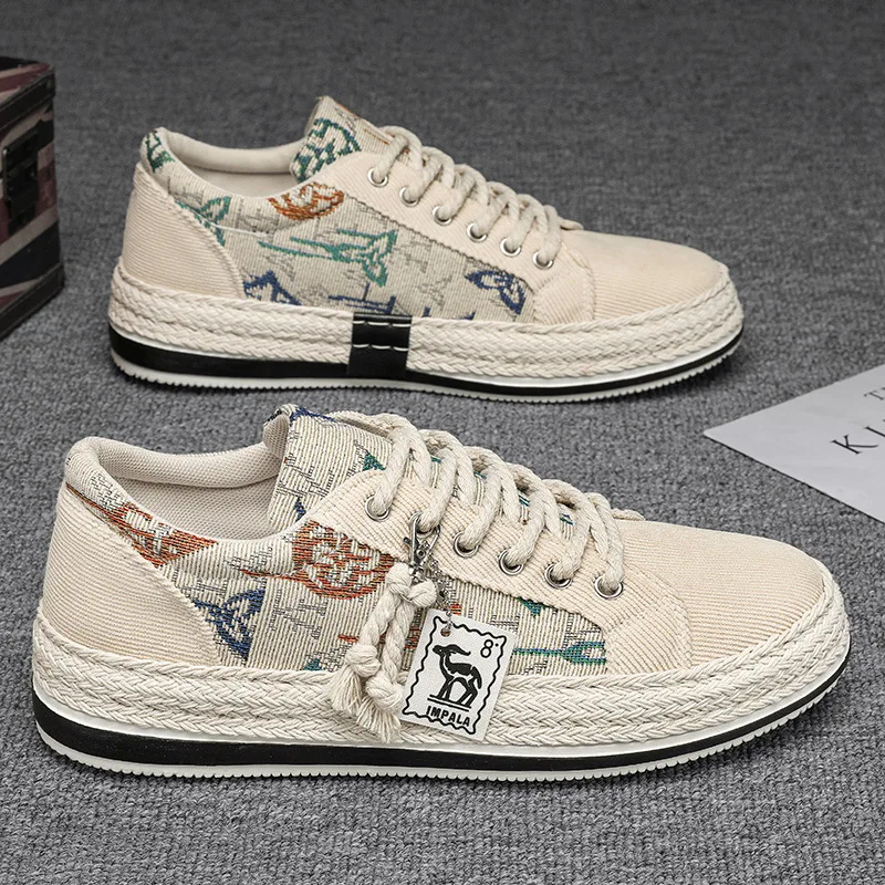 

Men's Casual Shoes Breathable Sneakers Fashion Lace Up Canvas Shoes Outdoor Lightweight Running Shoe Non-slip Platform Men Shoes