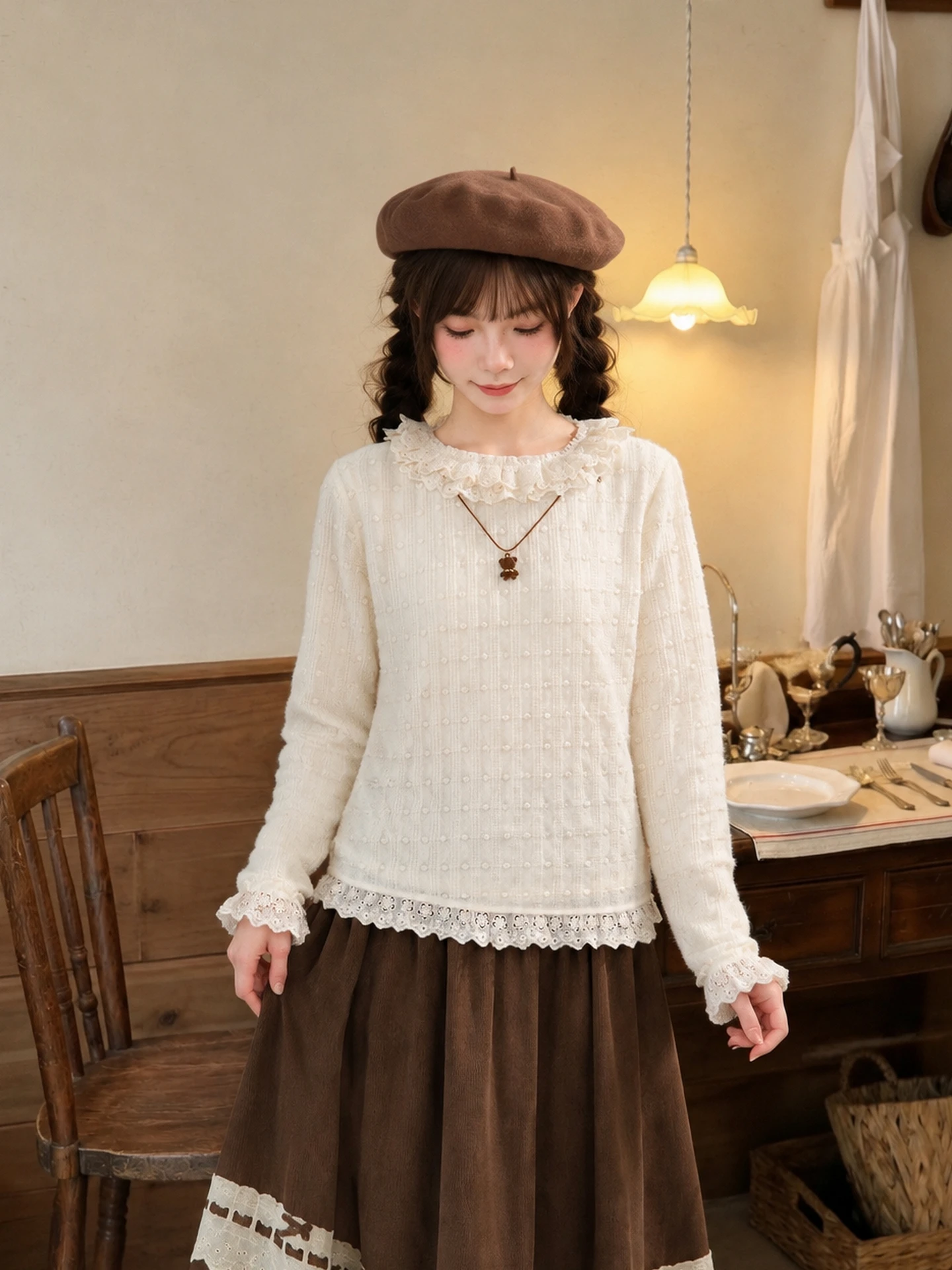 Soft Knitted Pure Color Base Shirt Women's Inner Wear Apricot Color Autumn New Arrival Sweet Style Straight Tube Long Sleeve ...