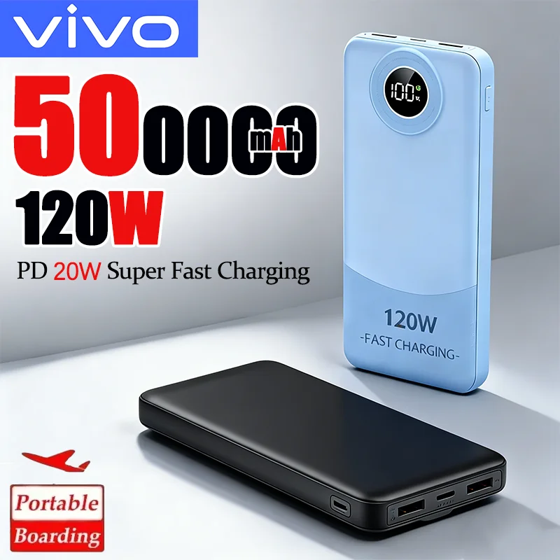 

Портативный внешний аккумулятор VIVO 500000 мАч сверхбольшой емкости с быстрой зарядкой 120 Вт и цифровым дисплеем для iPhone, Samsung, Huawei