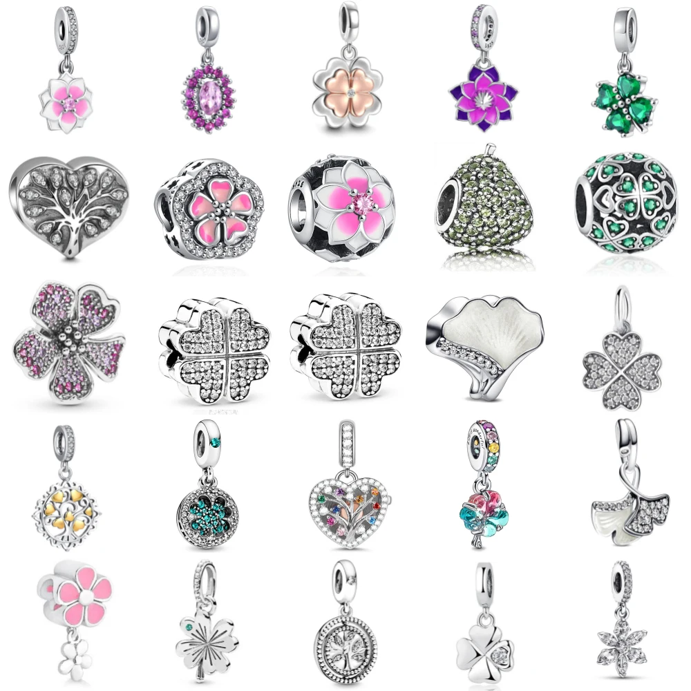 جديد 925 فضة البرسيم زهرة سحر of ley 925 سلسلة مطرز صالح الأصلي قلادة سوار DIY السيدات مجوهرات