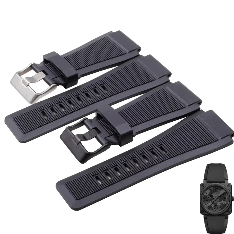 Convex Sillicone Rubber Watch Strap For Bell Series BR01 BR03 Men Watchband Waterproof Bracelet Belt Ross Black 33 * 24mm