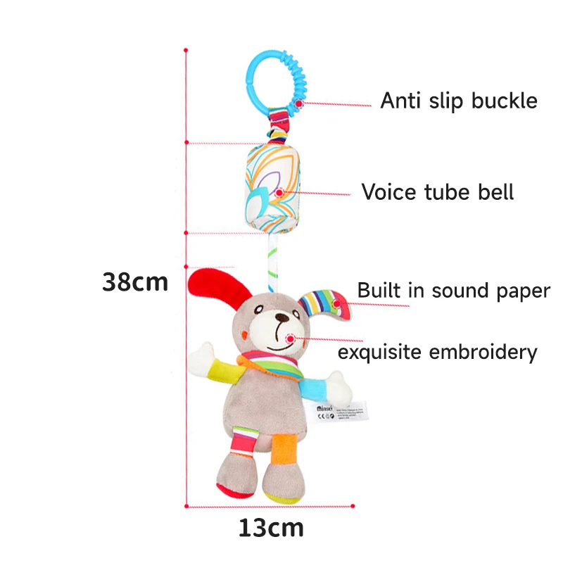 Baby Hanging Rattle Toys Sensory Soft Learning Toy Cartoon Animal Stuffed Bed Bell Toy Infant Development Handle Toy 0-24 Months