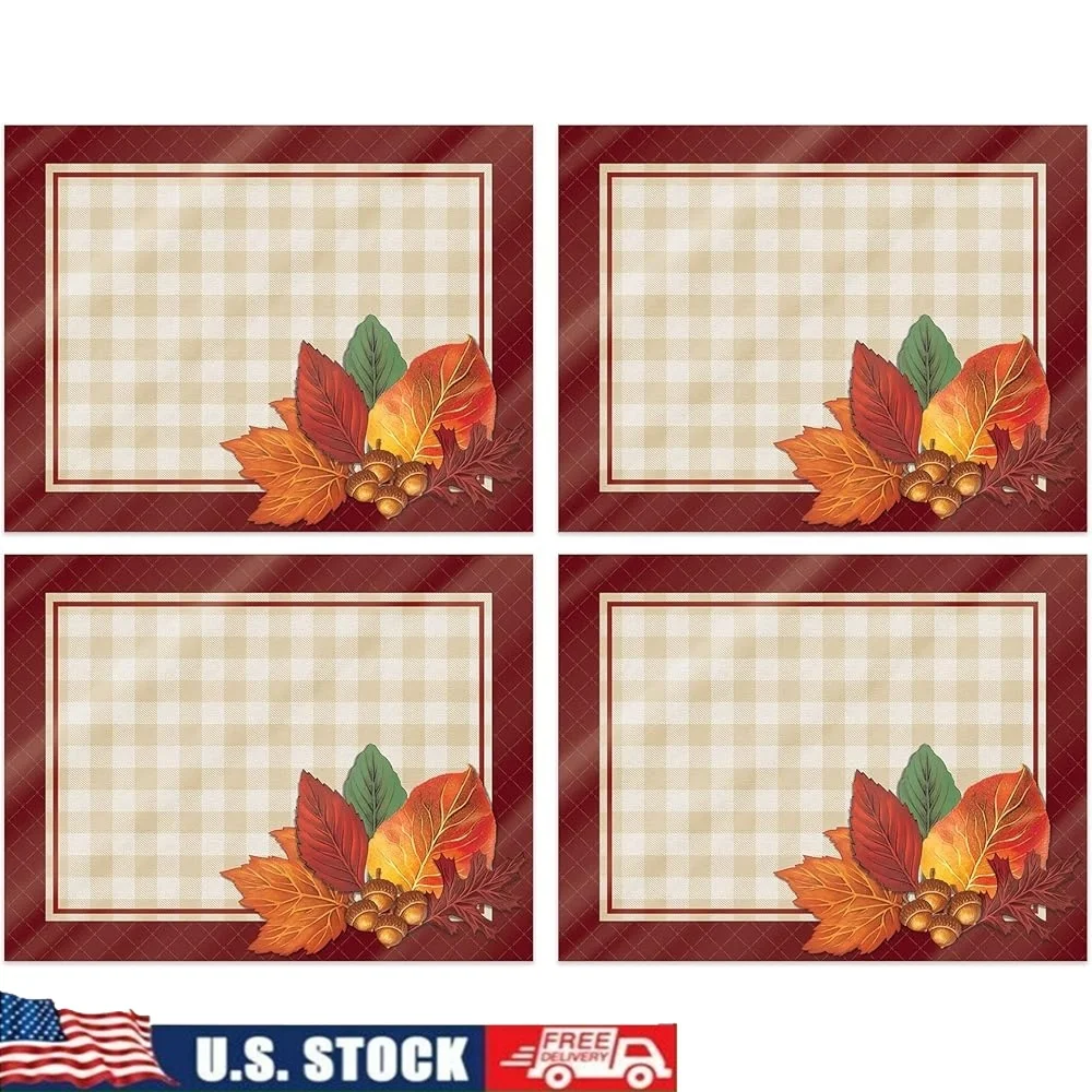 

4 Piece Plastic Fall Placemats 10x13 Inches Harvest Theme Thanksgiving Table Decor Easy Clean Durable Parties