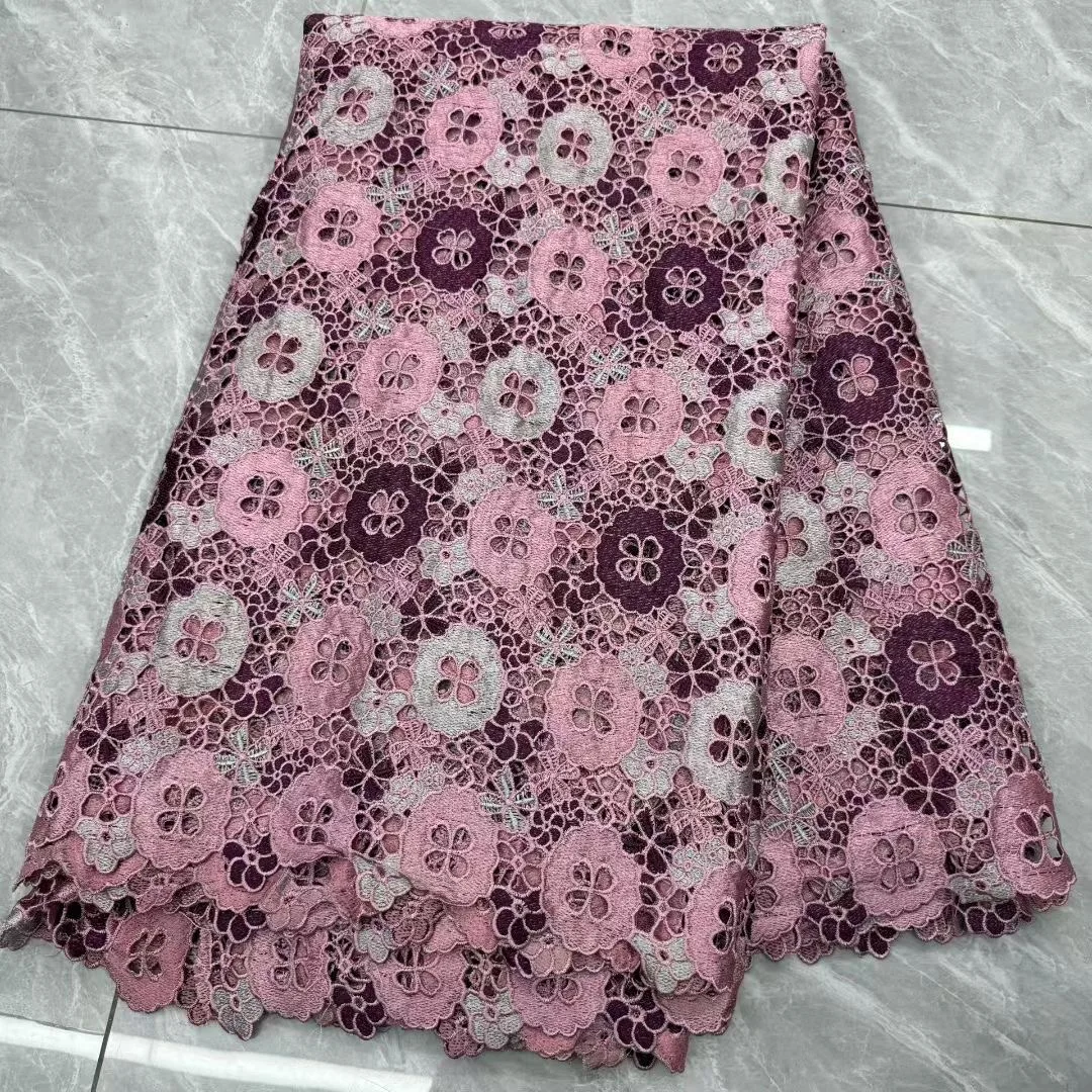 

Pink Sequence Sequins Nigerian Cord Guipure Lace Fabric 2024 High Quality 5 Yards Water Soluble African Lace Fabric for Dress