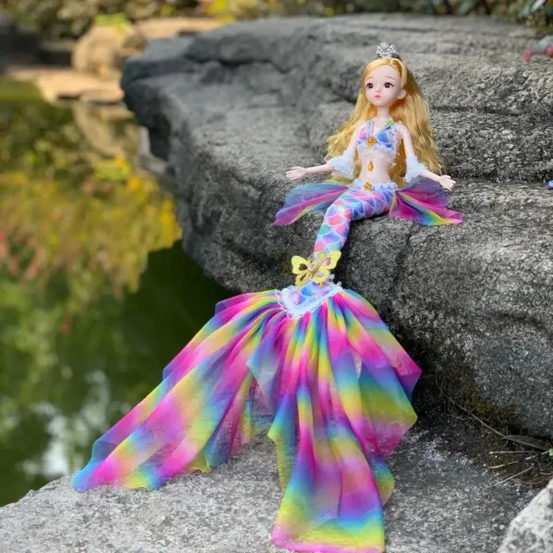 1Pcs Cute Wedding Mermaid Doll 45cm Doll 13 Joint Movable 3D Eye Clothes Detachable Dress-up Toy Girl Kid Birthday Gift