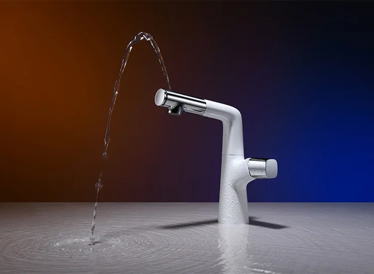 Adjustable Height Basin Faucet with Pull-Out Function, Rotating Cold And Hot Tap For Bathroom Sink