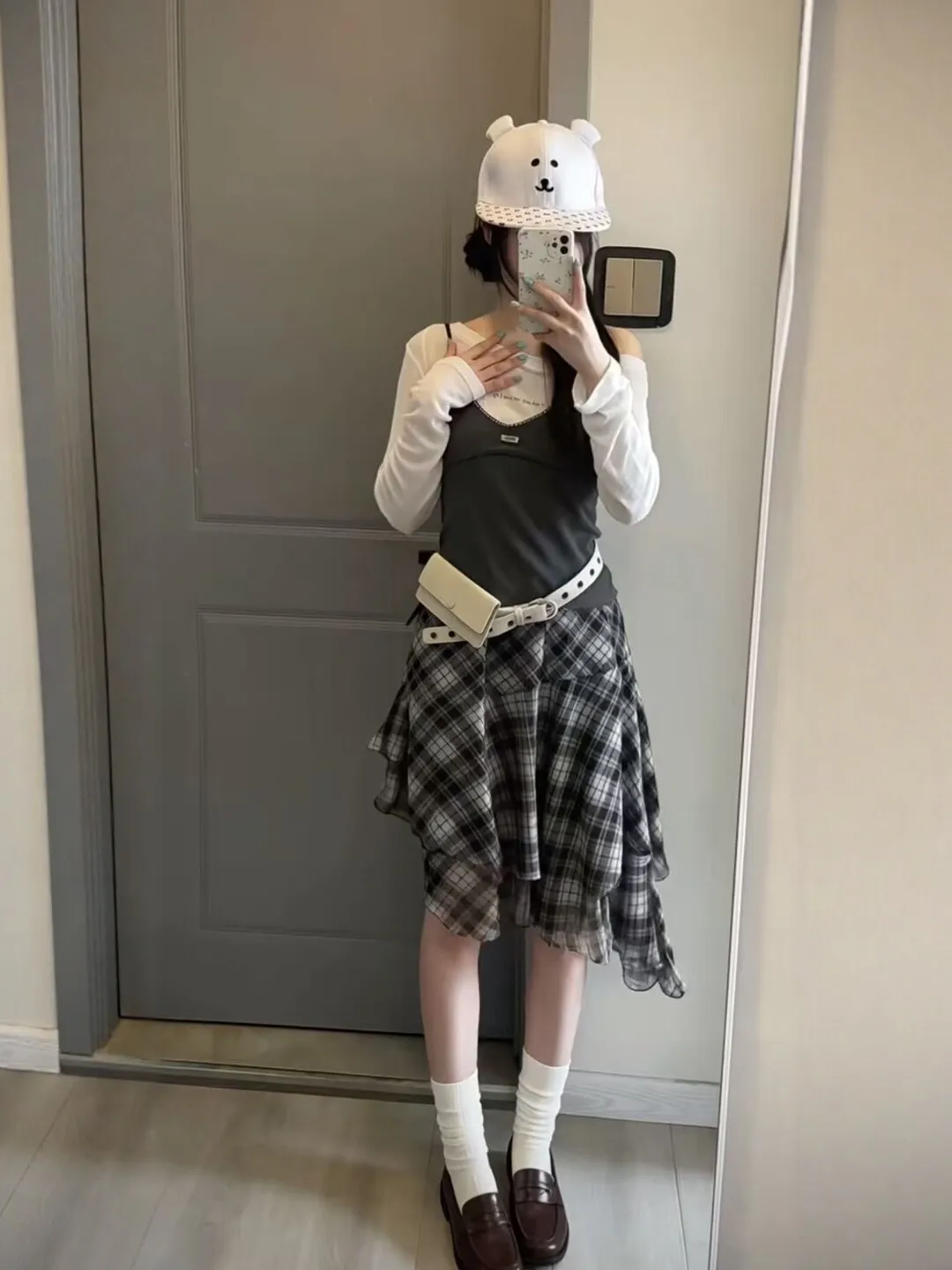 

Spring Fashion plus Size Women's Checkered Long Sleeve Top And Vest Set Casual High Waist Skirt Three Piece Ensemble