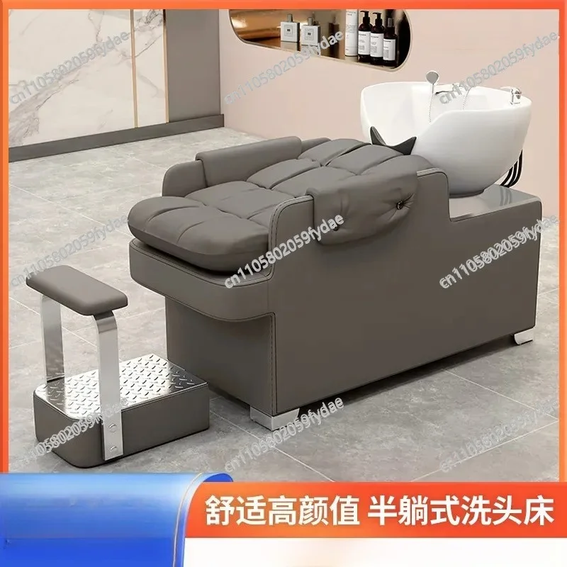 Shampoo Bed Hair Salon Special Semi-lying Flush Bed High-end Porcelain Basin Hair Salon Punch Bed