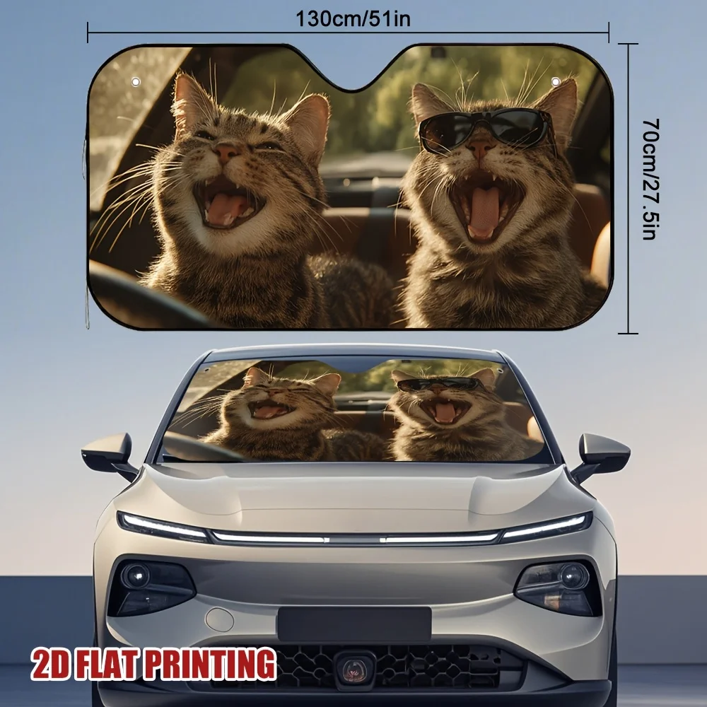 1pc Cool Cats Cruise Car Sun Visor - Fit For Family & Business Vehicles, UV Protection & Heat Reduction, Stylish Cat Design With