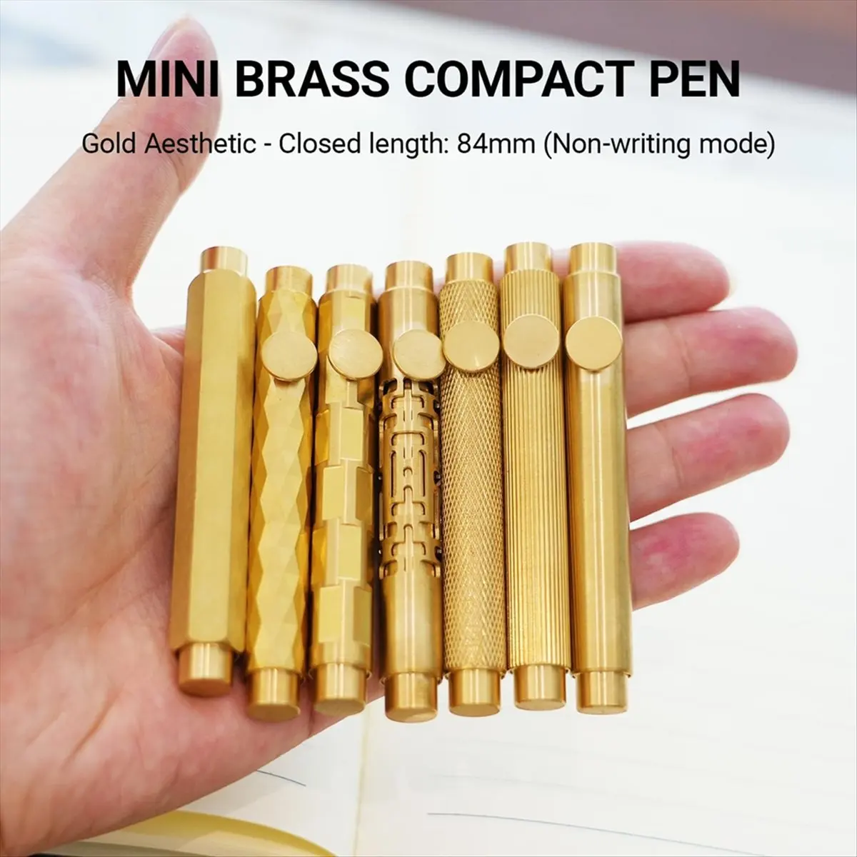 N86R Mini -Brass Pocket Pen, Small Short & Compact Fancy Vintage Ballpoint Pen for Travel, Gift Pen with 4 Refills Set 5