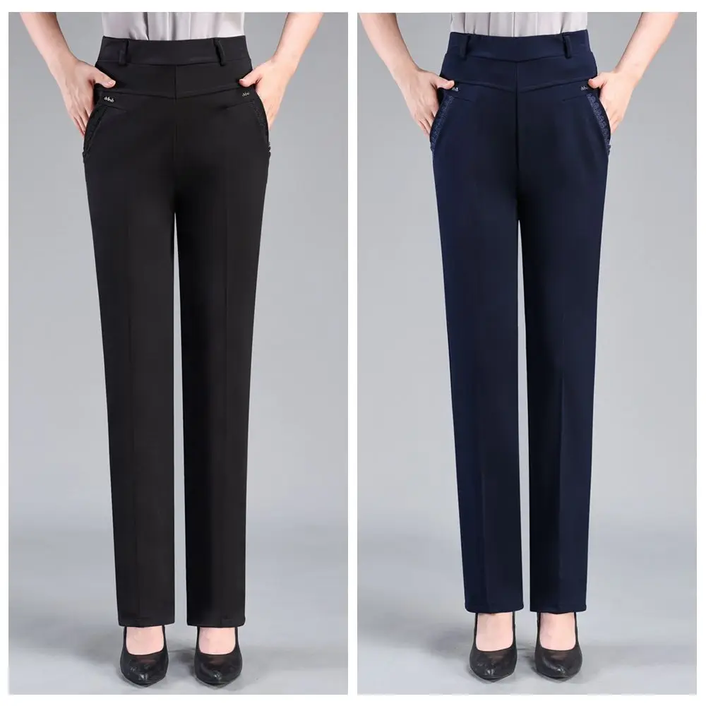 Office Lady Fashion Solid Pencil Pants Spring Summer Korean Women High Waist Elastic Pocket Slim Casual Suits Straight Trousers