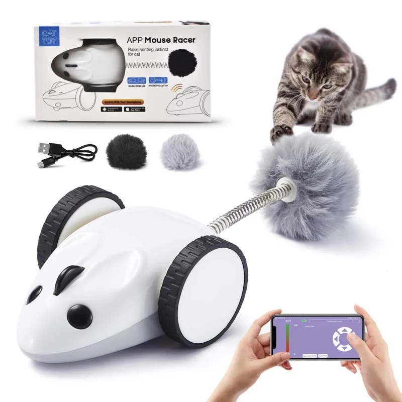 Smart Electronic Mouse Cat Toys Interactive Application Remote Controlled Automatic USB Charging Electric Cat Feather Kitten Toy