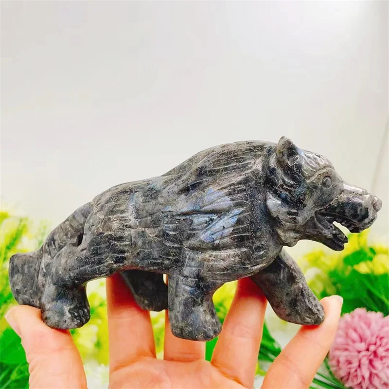 

15CM Natural Larvikite Wolf Crystal Animal Carved Reiki Healing Stone Figurine Home Ornaments Decor Gift 1pcs