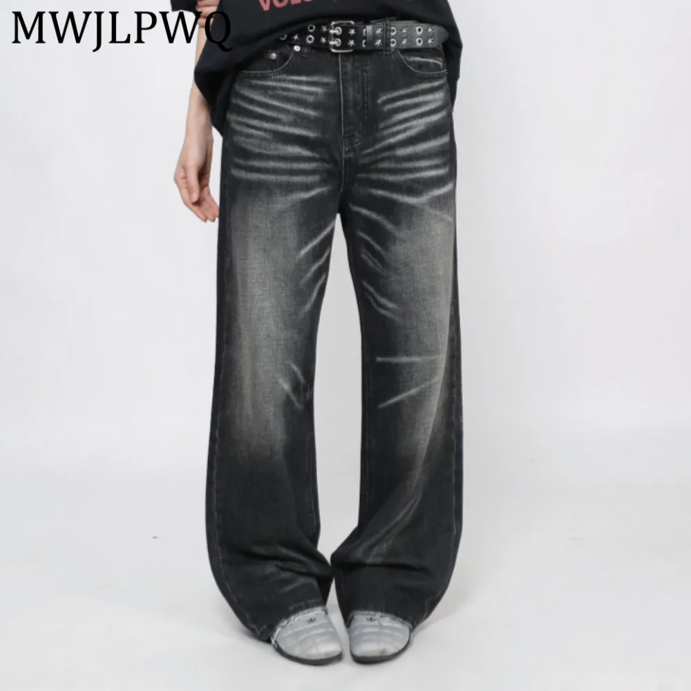 

MWJLPWQ American Retro Design Washed Whisker Pattern Jeans For Men Casual Straight Loose Fit Trendy Pants Spring Autumn 14416