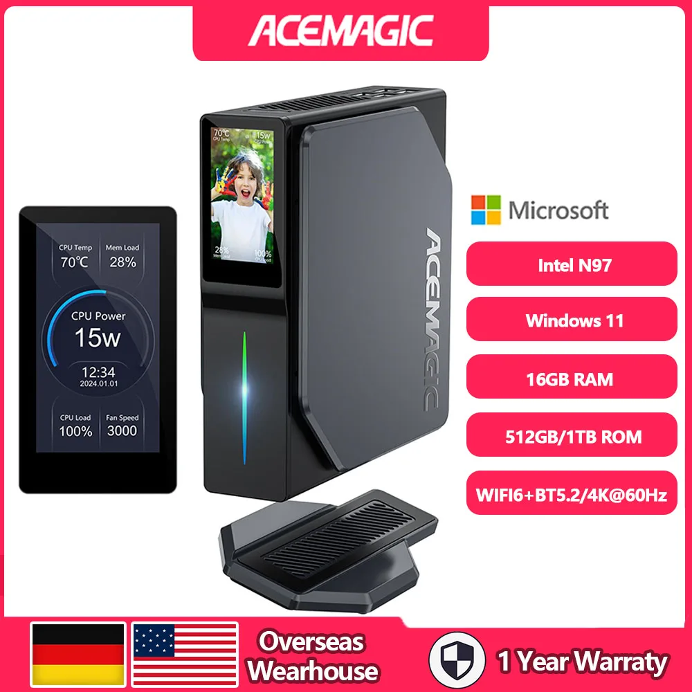 ACEMAGIC S1 Mini PC Gamer Windows 11 Intel 12th Alder Lake N97 DDR4 16GB 512GB WIFI6 Bluetooth 5.2 VGA Gaming Computer