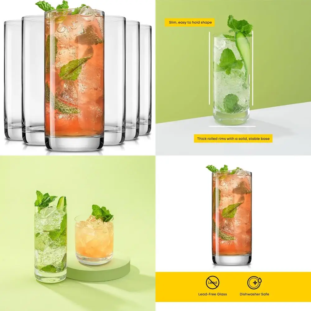 

Faye 13oz Highball Glasses, 6pc Tall Glass Sets. Lead-Free Crystal Drinking Glasses. Water Glasses, Mojito Glass Cups, Tom Coll