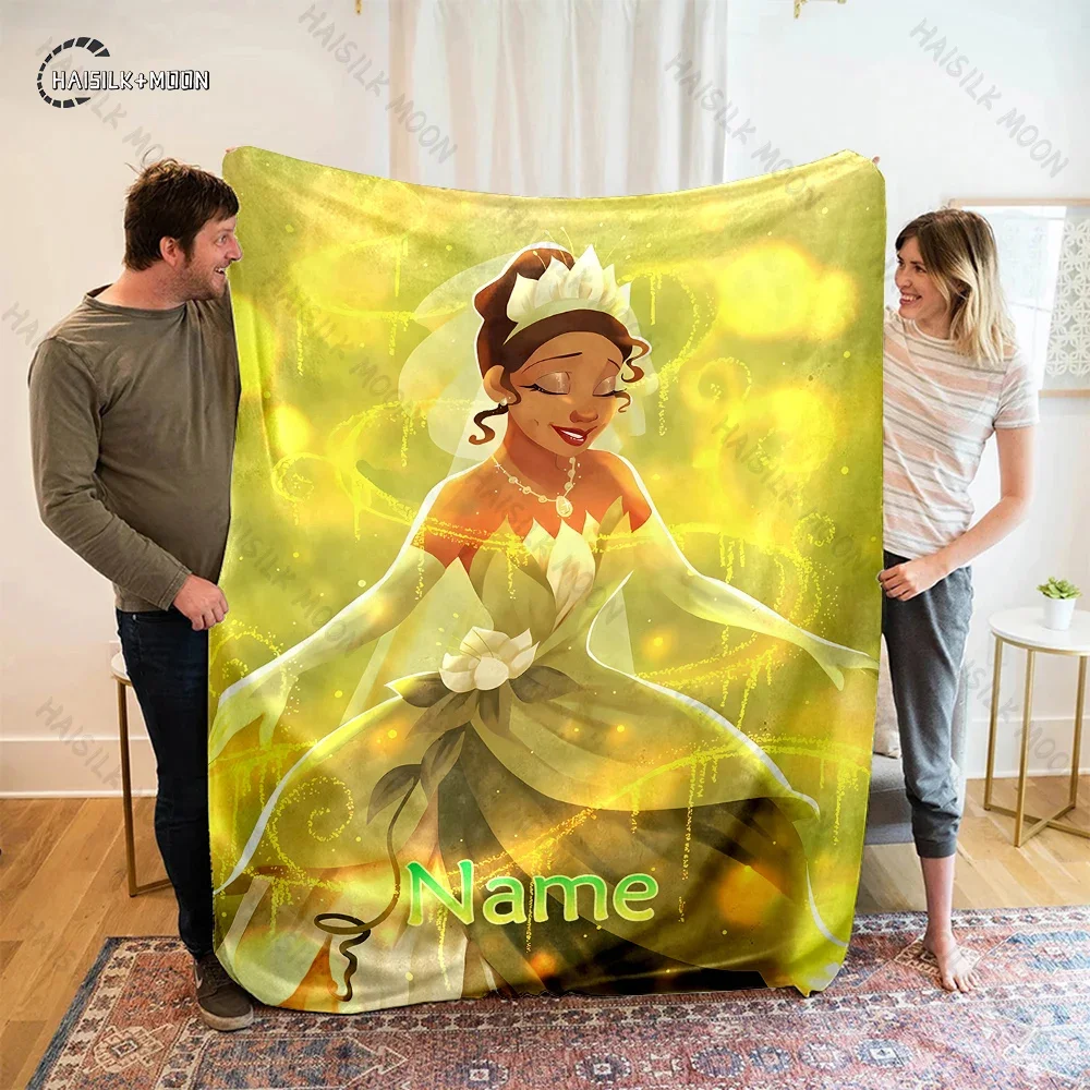 

Custom Name Personalized Blanket Princess and The Frog Tiana Fluffy Soft Flannel Sofa Adult Blanket Office Lunch Break Blanket