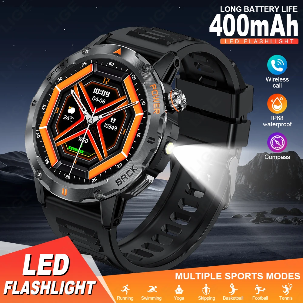 

LIGE 2024 Men Bluetooth Call 1.53" Smart Watch Flashlight Compass Sports Fitness Heart Rate Monitor Bracelet Women Smartwatch