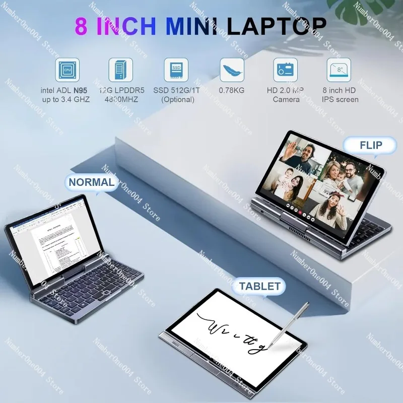 Mini Laptop 2 en 1 CHWEIDA de 8 Pulgadas, Alder Lake N95, 12GB DDR5, WiFi6, Pantalla Táctil, Tablet PC con Windows