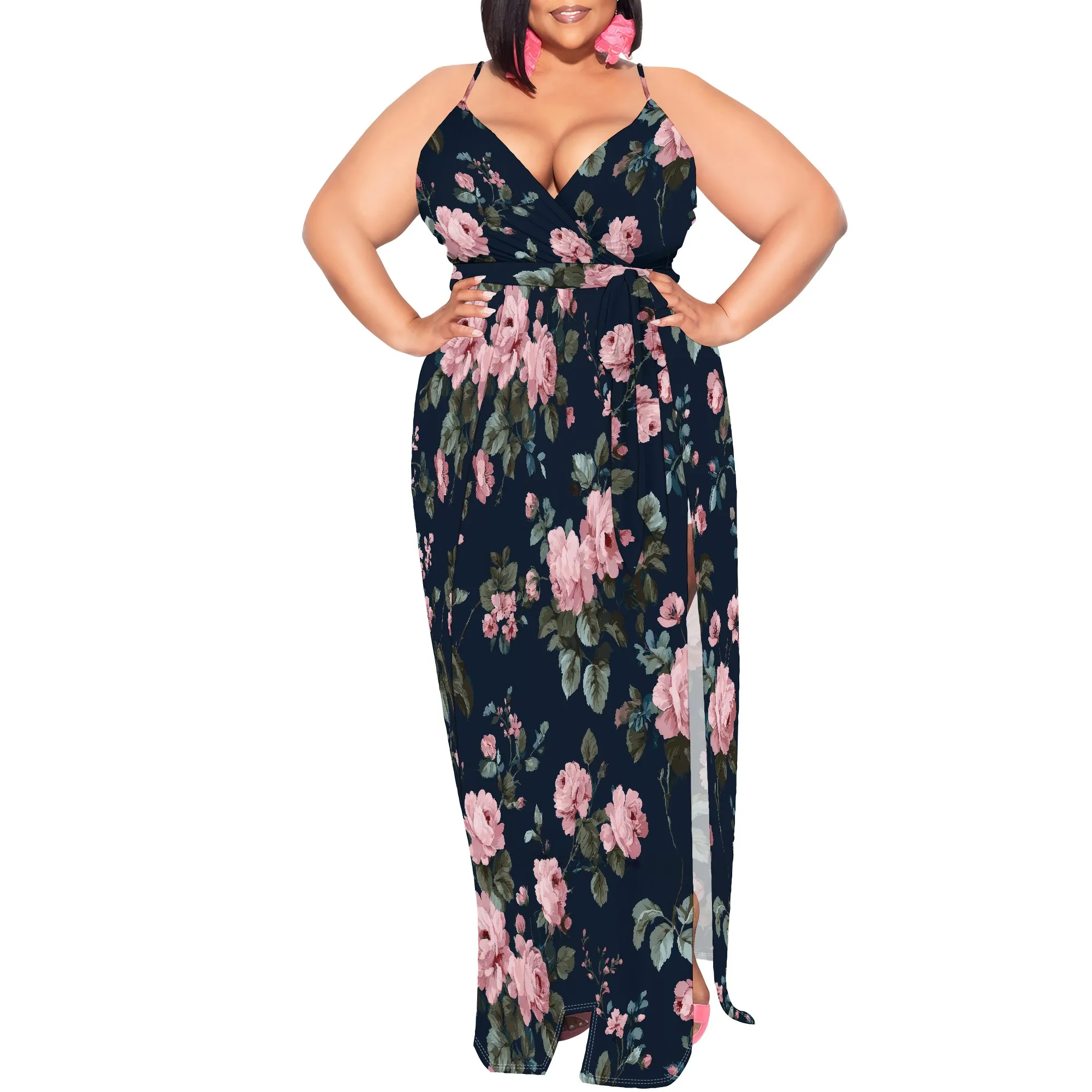 

Women Summer 2025 Maxi Dress Vacation Floral Spaghetti Strap Spring Casual Boho Split Beach Long Flowy Sundress