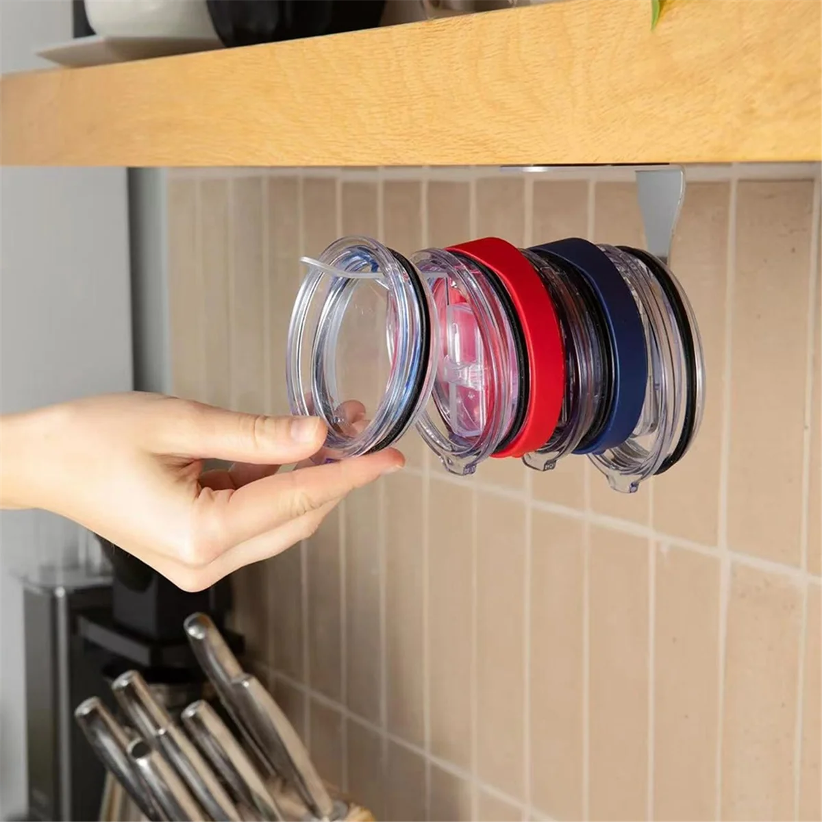 

JUF-Horizontal Lid Storage Rack Saves Space Under Cabinets Storage Jar Lid Storage Rack for Kitchen