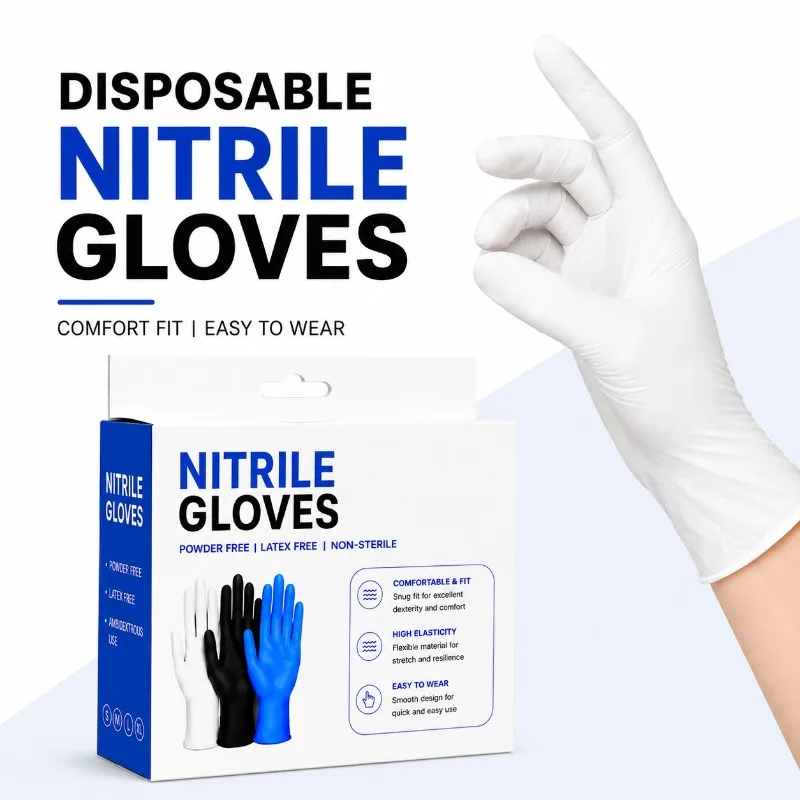 10/20PCS White Nitrile Gloves Disposable Powder Free Latex Free Food Prep Nitrile Gloves Cooking Kitchen Cleaning Household