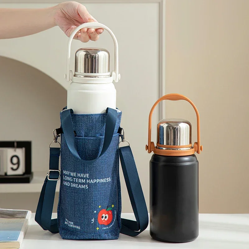 Portable Water Bottle Shoulder Bag Hands-Free Creative Milk Tea Tote Bag Oxford Cloth Simple Cup Insulated Protective Cover