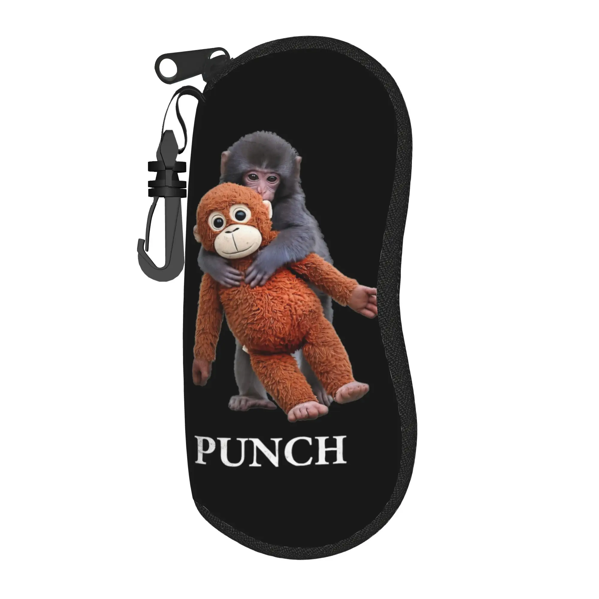Punch Punch the monkey Baby Monkey Holding Plush Toy Glasses Case Portable Zipper  Eyewear Storage Box Eye Contacts Case