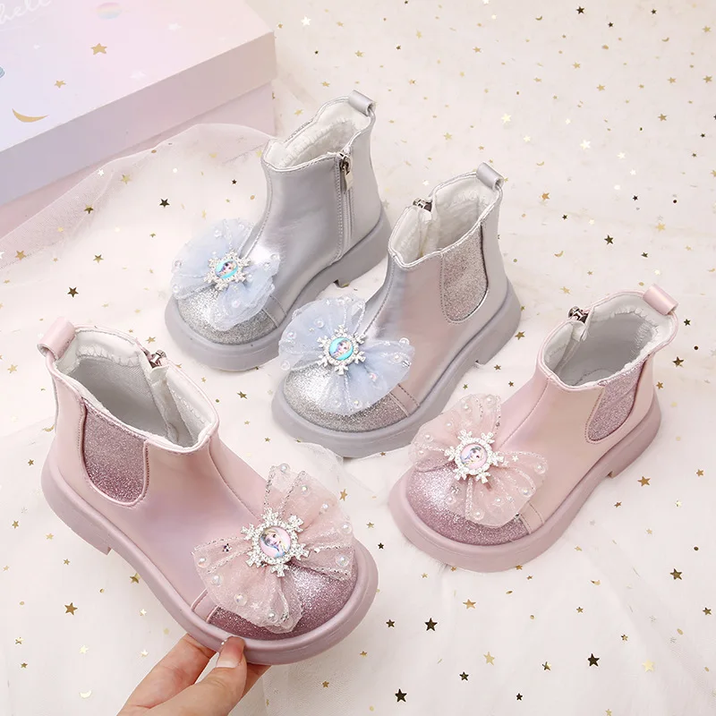 

Kids'Casual Shoes Ankle Boots PU Leather Princess Winter Shoes For Girls Anti-slip Soft Bottom Pink Beige Shoes Size 23-35