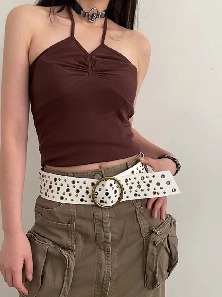 Cinturón Retro estilo N para mujer, cinturón ancho con remaches, colocación de pantalones vaqueros, sensación de alta calidad, 2024