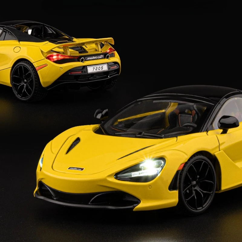 Supercoche 1:18 720S de alta simulación, modelo de aleación de Metal fundido a presión, luz de sonido, colección extraíble, juguetes para niños, regalos