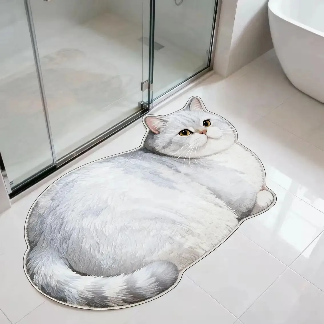

VIKAMA Cute 3D Cat Shaped Bath Mat Water Absorbing Anti Slip Quick Dry Bathroom Floor Mat Home Decoration