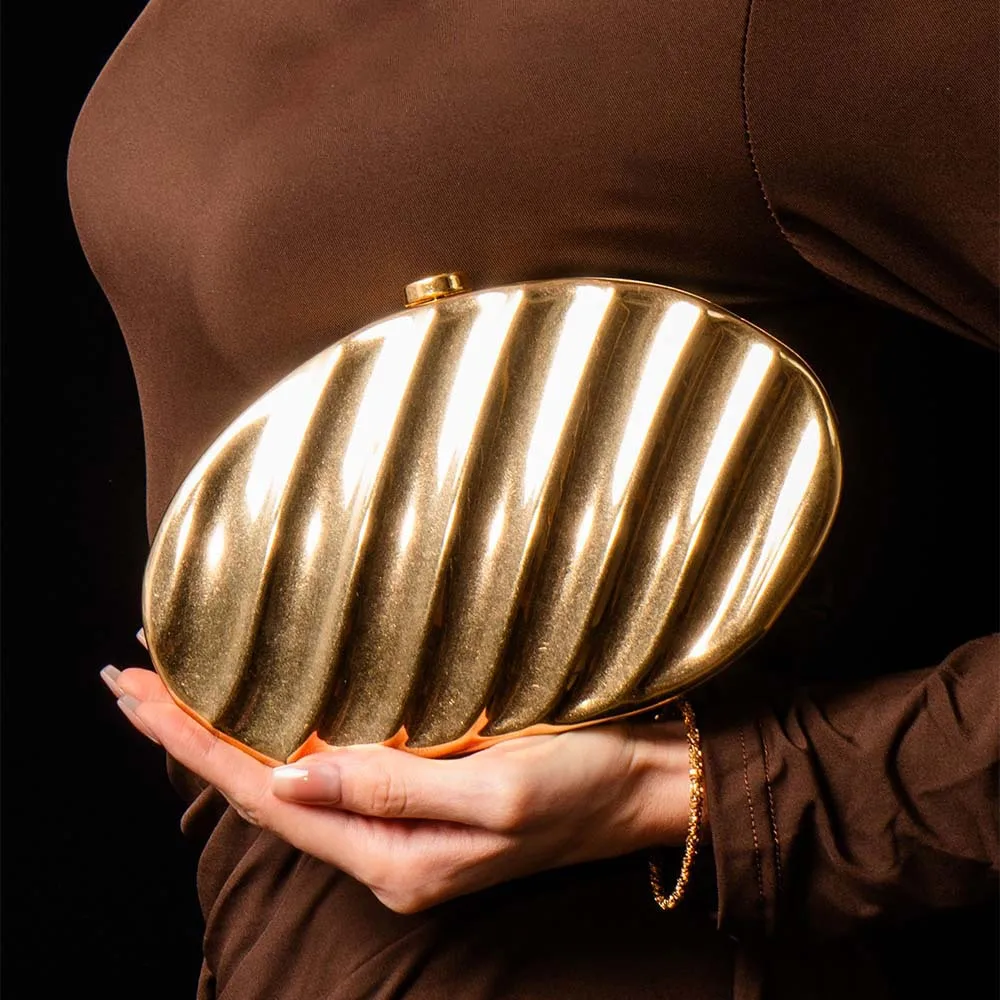 Tas Kotak Besi Bentuk Daun Kerang Genggam Wanita Modis, Tas Selempang dan Clutch Malam Hari Kelas Atas