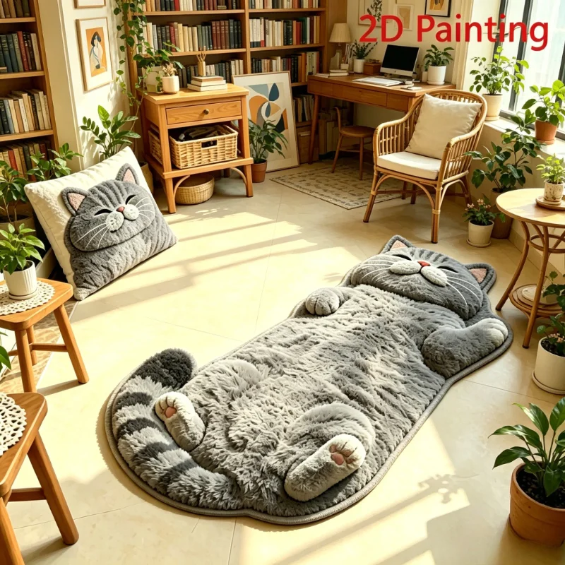 Adorable Fun Cat-Shaped Area Rug Stylish Unique Home Decor Carpet for Living Rooms Cartoon Bedrooms Bedsie Floor Mat Soft Plush