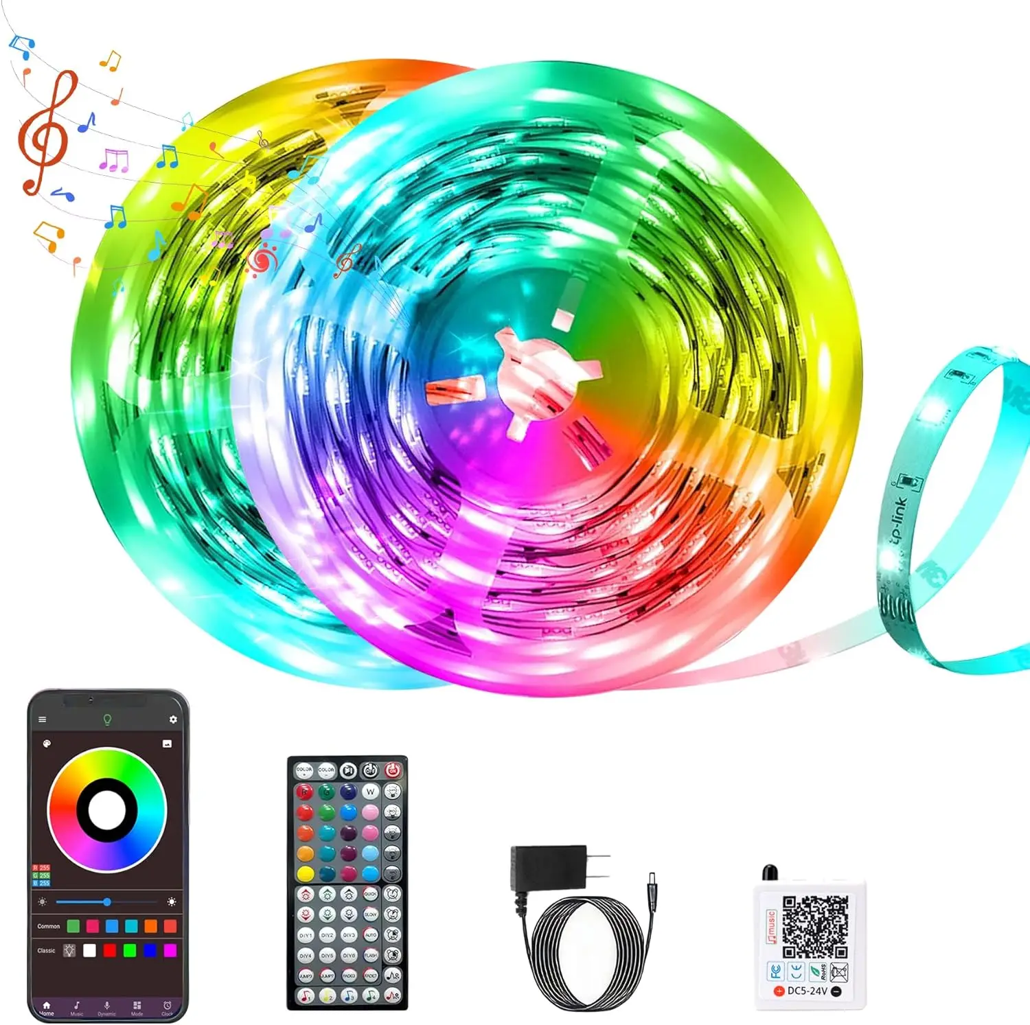 

XDD 5V Led Strip Lights APP 44Keys Music Sync Remote Control USB 5V RGB Flexible Tape for Room Decoration TV Backlight Diode