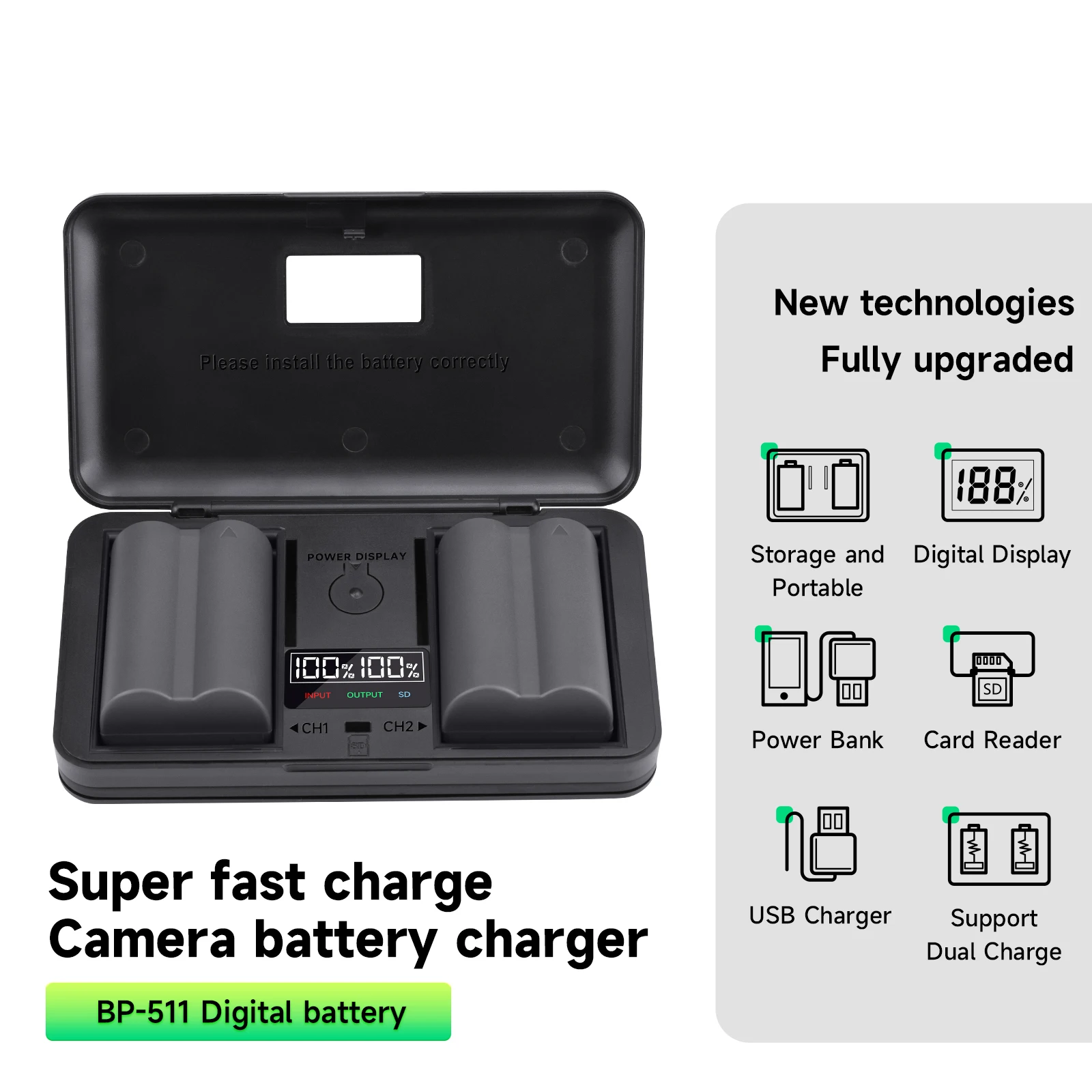 

BP-511A BP511A BP-511 BP511 Camera Battery + LCD USB Storage Case Charger for Canon EOS 40D 5D 50D 20D 300D 10D 30D 5D Mark I