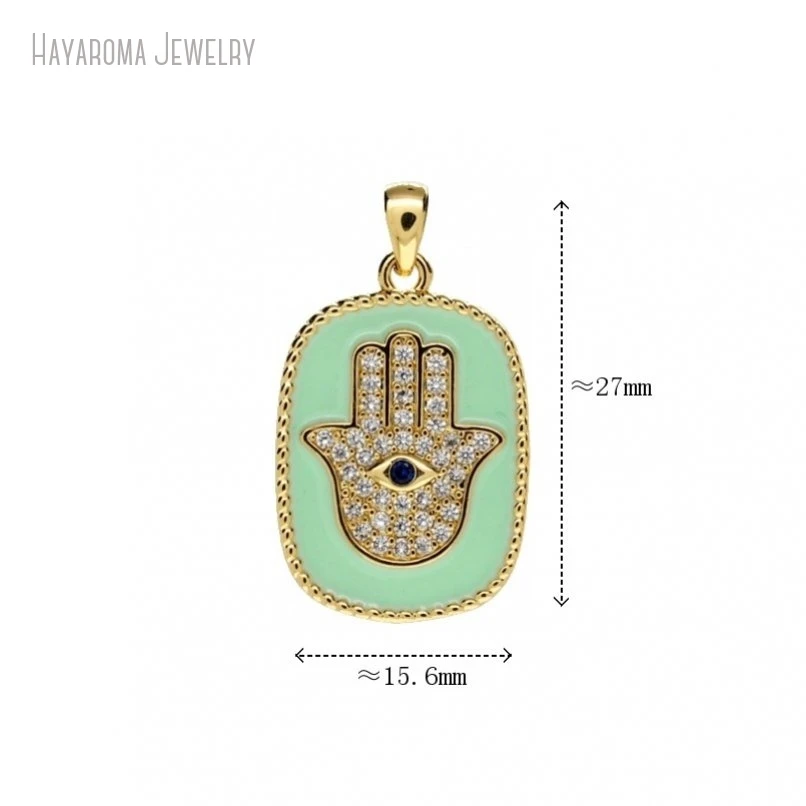 2Pcs Enamel Islam Wholesale Green Jewelry Geometric Oblong Religious Evil Turkish Eye Copper Gold Color Pendant PM47630